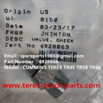 TEREX NHL TR50 TR60 RIGID DUMP TRUCK CUMMINS ENGINE 4928064 CHECK VALVE